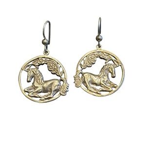 VTG Sterling Silver Unicorn Drop Dangle Earrings 90s Fairycore Floral